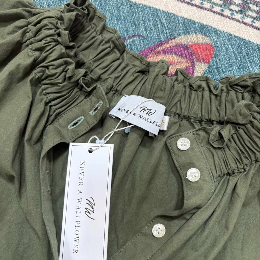 NWT Never a Wallflower Ruffled Collar Button-Front Dress in Olive Green M - Picture 5 of 5